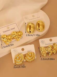 15对高品质不锈钢耳环，包括金色心形、椭圆形、三角形条纹等几何款式，百搭优雅，低过敏性，是送给女性朋友的最佳礼物之选。 - 彩色 - 查看 3