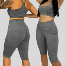 Women's Bermuda Shorts High Waist Suplex Long Plain Fitness Fashion Gym Cycling Bermuda Shorts Leggin MAYU MODAS - Xám - Xem 3