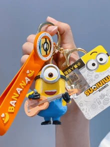 Minions Stuart Guitar Keychain Charm, Musical Minion, Guitar Detail, Bag & Key Decor, Desk Buddy, Gift For Music Lovers, Quirky Keychain, Alloy Chain, Kawaii Pop, Backpack Clip, Gift Ready, Limited Run, Minions Stuart Fan, Unique Gift, Pop Culture, Rock Vibes - Stuart Piano Model - View 2
