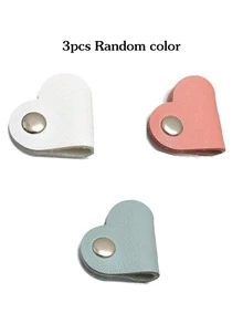 1/3/6 Pcs Heart Cord Organizer Earbud Holder Earphones Headphones Cable Winder Earbud Organizer, PU Leather Cable Organizer Gifts For Men Women Couple, Matcha (Random Color)