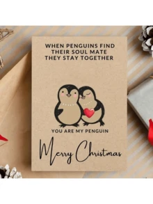 1 Piece Christmas Greeting Card (With Envelope) - Romantic "You Are My Penguin" Couple Sweet Card With Envelope - Soulmate Love Penguin Christmas Holiday Card - Multicolor - View 3