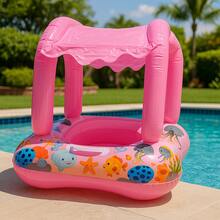 Inflatable Baby Float With Blue And Pink Canopy For Baby/Child - Float With UV Canopy, Comfortable Seat, Pool And Beach - 玫瑰 - 查看 1