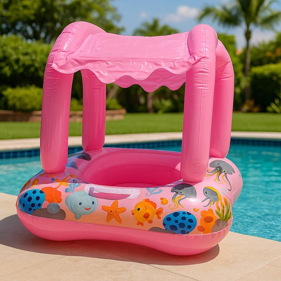 Inflatable Baby Float With Blue And Pink Canopy For Baby/Child - Float With UV Canopy, Comfortable Seat, Pool And Beach - 玫瑰 - 查看 1
