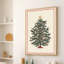 1 pieza Impresión de árbol de Navidad vintage sin marco, arte de pared navideño retro, impresión de decoración navideña, póster navideño para decoración de pared, decoración de dormitorio, pintura de decoración del hogar, decoración de fiesta y mejor opción de regalo (decoración estética, decoración de habitación, decoración de dormitorio, impresiones de pared, pósteres) Obras de arte vintage sin marco Pósteres