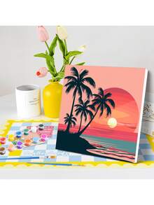 1/2 件装带框 DIY 丙烯数字绘画 卡通海滨 初学者套装 易涂色 DIY 工艺品套装 可作为 DIY 礼物 20x20 厘米/7.87x7.87 英寸