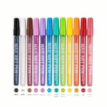 速干丙烯酸彩色记号笔，适用于美甲；金属纹理指甲笔，多种鲜艳色彩，适合日常使用、节日礼物、DIY 绘画