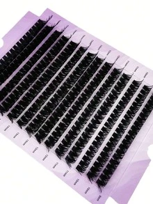 anlinnet 252pcs/Set 14-Row 100D 0.05/0.07mm Faux Mink Eyelashes 9-16mm Mixed Length, 3D Russian Curl Individual Lashes, Black Makeup Eyelash Extension, Purple Box Packaginglash Clusters,Eyelash Clusters,Individual Eyelashes,Lashes,Fake Lashes - Black - View 4