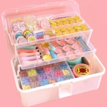 1 pieza Caja de almacenamiento de plástico de 3 capas, caja de almacenamiento multiusos, caja de herramientas plegable para el hogar, estuche portátil para manualidades, organizador de suministros de costura, caja de medicamentos