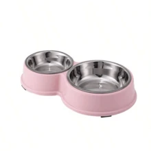Double Stainless Steel Feeder And Waterer For Pet Dogs Or Cats With Non-Slip - Pink - View 3