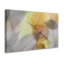 Quadro Decorativo Abstrato Folhas Coloridas Decoração Sala Quarto Tela 90cm x 60cm Borda Infinita