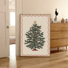 1 pieza Impresión de árbol de Navidad vintage sin marco, arte de pared navideño retro, impresión de decoración navideña, póster navideño para decoración de pared, decoración de dormitorio, pintura de decoración del hogar, decoración de fiesta y mejor opción de regalo (decoración estética, decoración de habitación, decoración de dormitorio, impresiones de pared, pósteres) Obras de arte vintage sin marco Pósteres