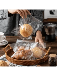 Super Value 100 Pieces Restaurant Self-Bag - Multi-Functional Food Storage, Suitable For Baked Goods And Fruits - Essential For Home Kitchen Organization (5.91x7.09 Inches) - Trong suốt với họa tiết bánh mì - Xem 6