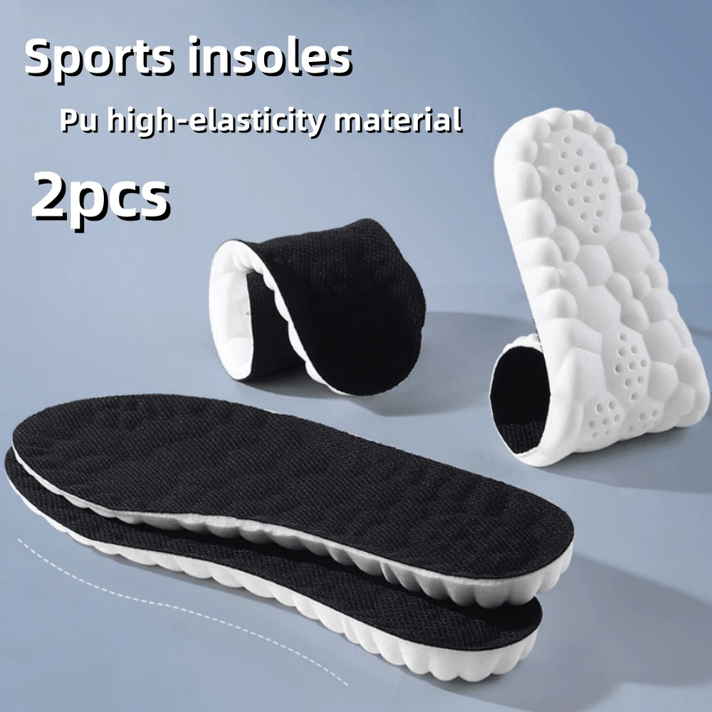 2 Pairs Of Soft & Comfortable Sports Insoles, Lightweight And Non-Fatiguing. Made Of PU Material With Good Elasticity, Suitable For Running And Other Sports. Unisex Design Fits Athletic Shoes, Casual Shoes And Flats. - White-gray - View 1