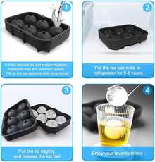 6-Grid Round, Skull-Shaped, And 4-Grid Rose-Shaped Ice Cube Balls. Large Ice Cube Maker Suitable For Whiskey Cocktails And Homemade Beverage Refrigeration Ice Molds - Black - View 5