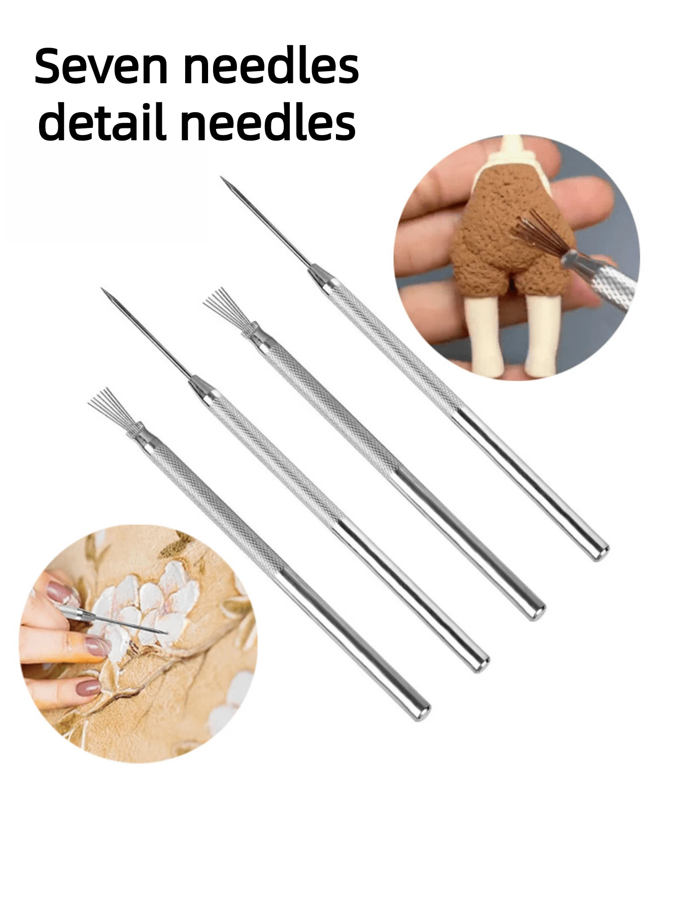 4pcs/Set Feather Wire Texture & Pro Needle Pottery Clay Tools Set Ceramics Sculpting Modeling Tool Pottery Texture Brush Tools