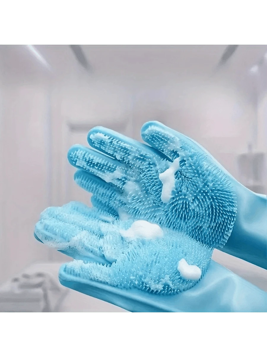 1-Pair Heavy-Duty Silicone Gloves - Waterproof, Heat-Resistant Up To 446°F, Non-Slip Grip - Dishwasher , & Powder-Free - For Kitchen, Bathroom, Car Cleaning, Pet Bathing, Household Chores - Household Cleaning Gloves, Kitchen Cleaning, Flexible Design, Highquality Material, Home Cleaners - 藍色 - 查看 1