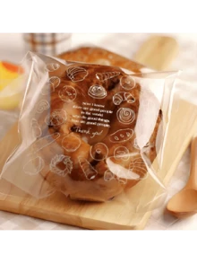 Super Value 100 Pieces Restaurant Self-Bag - Multi-Functional Food Storage, Suitable For Baked Goods And Fruits - Essential For Home Kitchen Organization (5.91x7.09 Inches) - Trong suốt với họa tiết bánh mì - Xem 3