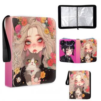 TOOUEE Carpeta para tarjetas fotográficas de K-pop, estuche de carpeta con 4 bolsillos y 50 fundas, 400 bolsillos doble cara, álbum de fotos rosa y lindo para fans, compatible con tarjetas de juegos MTG TCG, tarjetas deportivas