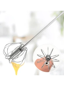 Stainless Steel Egg Whisk, Hand Push Rotary Whisk Blender, Versatile Milk Frother, Hand Push Mixer Stirrer For Blending, Whisking, Beating & Stirring (12in) - Bạc - Xem 1