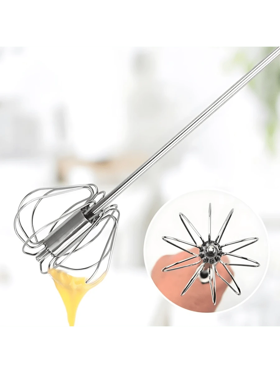 Stainless Steel Egg Whisk, Hand Push Rotary Whisk Blender, Versatile Milk Frother, Hand Push Mixer Stirrer For Blending, Whisking, Beating & Stirring (12in) - Bạc - Xem 1
