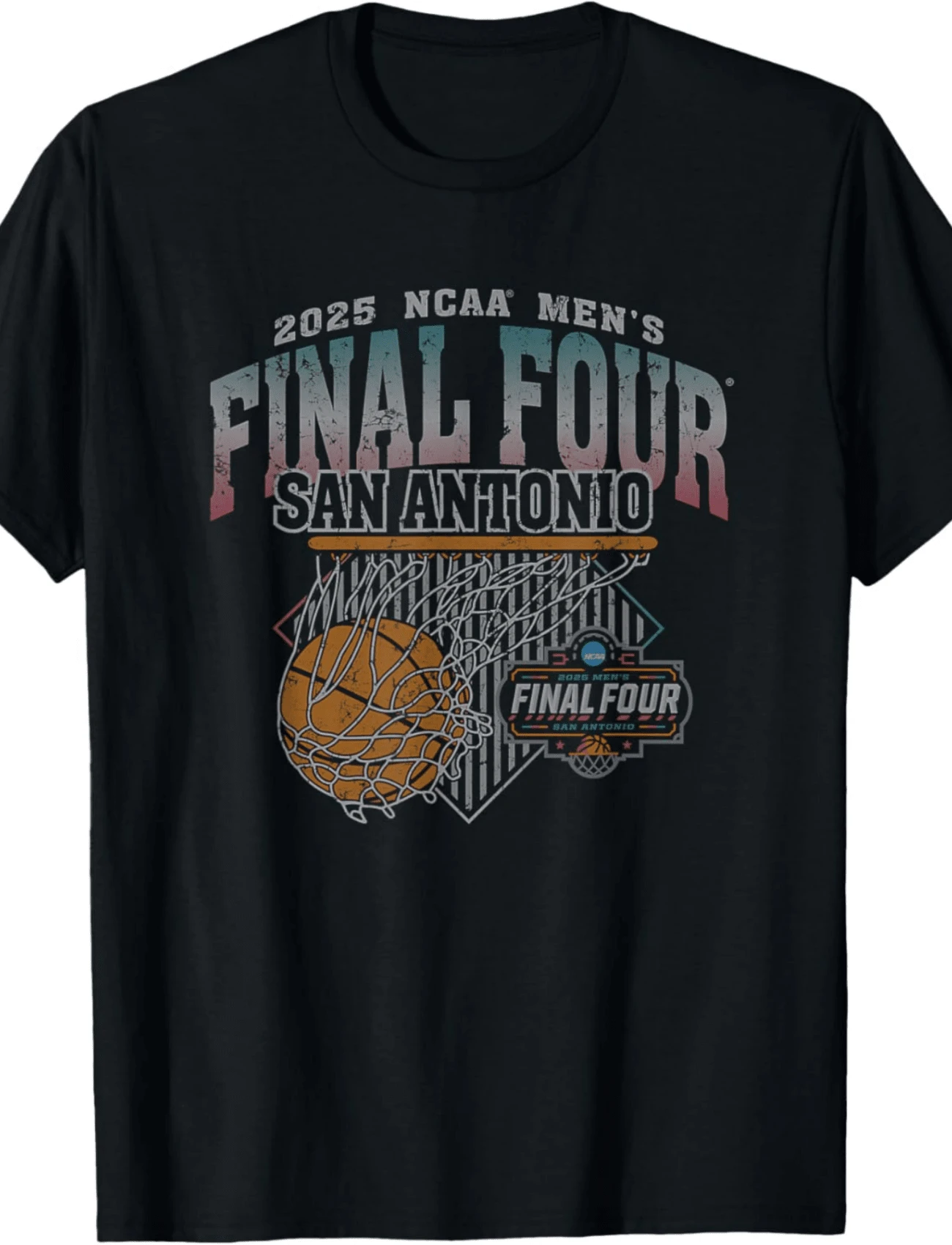 NCAA Final Four 2025 Basketball San Antonio TX Vintage Black T-Shirt - 黑色 - 查看 1