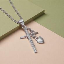 1pc Zirconia Inlaid Cross Pendant Necklace Suitable For Men And Women Perfect Decor For Cool Friends Unisex Jewelry