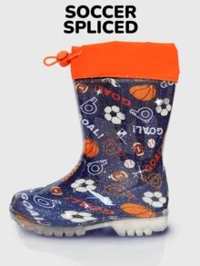 Kids' Rain Boots, Cute Cartoon Pattern, PVC Material, Lace-Up Design, Elastic Shiny, Suitable For Outdoor Play - Navy Blue - View 1