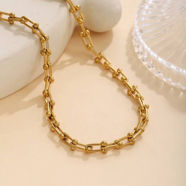 قلادة علاقة على شكل حرف U، مناسبة للرجال والنساء على حد سواء، مصنوعة من الفولاذ المقاوم للصدأ، سلسلة مطلية بالذهب عيار 18 قيراط، عصرية وشاملة، هدية مثالية للارتداء اليومي