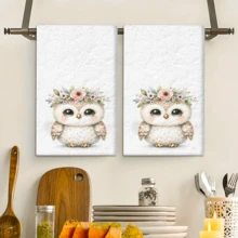 2/4 Pcs Set, Dish Towels, Owl Pattern Printed Super Absorbent Microfiber Modern Dish Cloths, Cooking And Baking Tea Towels, Cleaning Rags, Hand Towels, Highly Absorbent And Soft, Kitchen Decor, Gifts For Neighbors, Mothers, Birthdays, Housewarming Gifts For Friends, Kitchen Essentials, Daily Necessities