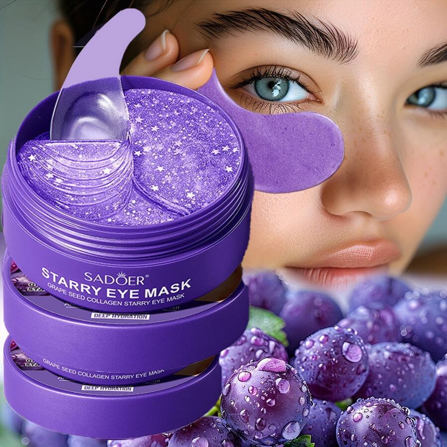 1片保湿葡萄眼膜，滋养水晶凝胶紧致眼周肌肤，减少皱纹，淡化黑眼圈，抗衰老保湿胶原蛋白玻尿酸凝胶眼膜，修复、滋养并紧致眼周肌肤，令其更紧致、更有弹性、更透亮，个人护理眼膜 - 紫色 - 查看 1