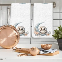 2/4 Pcs Set, Dish Towels, Owl Pattern Printed Super Absorbent Microfiber Modern Dish Cloths, Cooking And Baking Tea Towels, Cleaning Rags, Hand Towels, Highly Absorbent And Soft, Kitchen Decor, Gifts For Neighbors, Mothers, Birthdays, Housewarming Gifts For Friends, Kitchen Essentials, Daily Necessities
