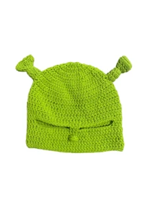 1pc Cute Green Animal Cartoon Full Head Knit Hat With Ears And Mask, Fun Halloween Costume Prop - Green - View 6