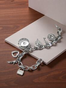 1 件女士吊坠项链式手链手表，优雅简约百搭休闲石英表，适合送礼或日常佩戴 - 銀色 - 查看 2