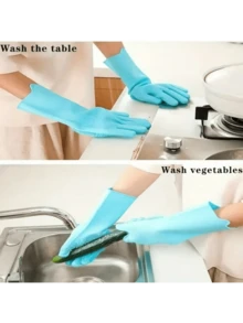 1-Pair Heavy-Duty Silicone Gloves - Waterproof, Heat-Resistant Up To 446°F, Non-Slip Grip - Dishwasher , & Powder-Free - For Kitchen, Bathroom, Car Cleaning, Pet Bathing, Household Chores - Household Cleaning Gloves, Kitchen Cleaning, Flexible Design, Highquality Material, Home Cleaners - 藍色 - 查看 2