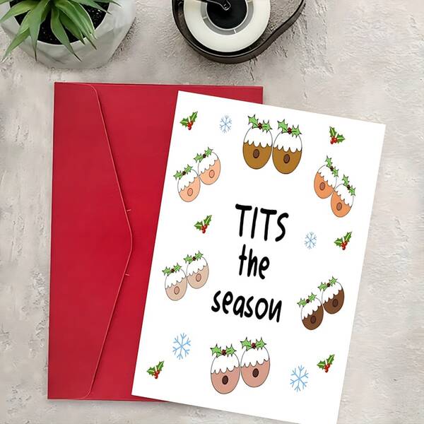 1 cartão de Natal com desenho animado WhimsyWorks, saudação de Natal personalizada "The Season", papel cartão, tema fantasia, adequado para parceiro, amigo, marido, noivo, namorado, presente ideal para meias de Natal