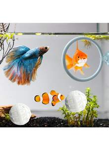 斗鱼训练环和过滤球套装，带吸盘和硝化球的斗鱼训练环，斗鱼鱼缸玩具，虎鱼水族箱锻炼玩具，水族箱装饰用品，鱼缸配件喂食环，采用坚固的塑料制成，这款斗鱼训练环可长时间浸泡在水中，确保其可靠的性能和耐用性，适用于大多数小型、中型和大型水族箱，白色 - 白色 - 查看 11