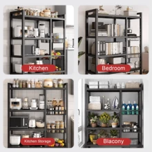 WOWDVOV 1 Multifunctional Kitchen Storage Rack, Adjustable 4-Storey And 3-Line Basket Storage Baskets, Adjustable Mobile Microwave Rack, Metal Rack With Wheels, Ideal For Kitchen Accessories, Pantry, Garage Kitchen Shelves - màu đen - Xem 6