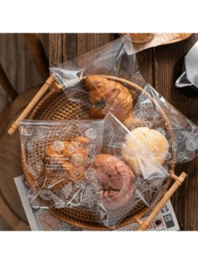 Super Value 100 Pieces Restaurant Self-Bag - Multi-Functional Food Storage, Suitable For Baked Goods And Fruits - Essential For Home Kitchen Organization (5.91x7.09 Inches) - Trong suốt với họa tiết bánh mì - Xem 7