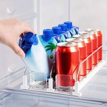 Drink Organizer For Fridge, Soda Can Organizer Dispenser For Refrigerator With Automatic Pusher Glide, Width Adjustable Clear Dividers Can Holder