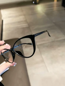 1pc/2pcs New Retro Fashion Lightweight Cat Eye Eyeglass Frames, Daily Casual Plain Glass Black Frame, Vintage Style  Plain    Casual    None - 黑色 - 查看 3