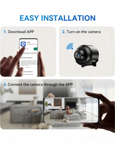 1pc 720P HD Mini Camera, Home Security Portable Hidden Slimme Night Vision Wireless WiFi Supports 2.4G Network Only, Remote Monitoring, SD Card Storage, Indoor Surveillance, USB Powered Home, Car, Office Various Scenarios, 24/7 Online Monitoring view 7