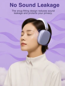 GENAI 无线耳机，带麦克风，HiFi立体声，可折叠轻巧，音量控制，3.5mm立体声线，强劲低音，适用于家庭、办公室、手机、电脑等场景。 - 紫色 - 查看 3