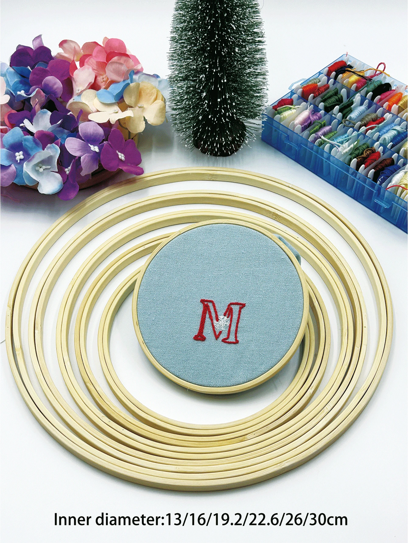 1 pièce Cadre de broderie en bambou double cerceau pour décoration d'Halloween, sans vis, 1 pièce de cadre de point de croix, matériau non réglable, fournitures de broderie artisanale. Disponible en plusieurs tailles - 13 cm/17 cm/20 cm/23 cm/26 cm/30 cm