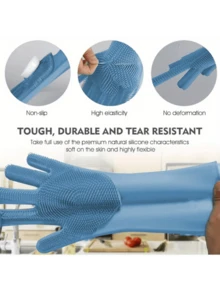 1-Pair Heavy-Duty Silicone Gloves - Waterproof, Heat-Resistant Up To 446°F, Non-Slip Grip - Dishwasher , & Powder-Free - For Kitchen, Bathroom, Car Cleaning, Pet Bathing, Household Chores - Household Cleaning Gloves, Kitchen Cleaning, Flexible Design, Highquality Material, Home Cleaners - 藍色 - 查看 6