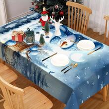 1/20pcs Christmas Tablecloth - Blue Themed Snowman Pattern Tablecloth, Durable Polyester Material Tablecloth - Indoor And Outdoor Holiday Party Decorations - Perfect For Rustic, Modern Or Traditional Tables - Easy To Clean Christmas Decorative Gift, Machine Made