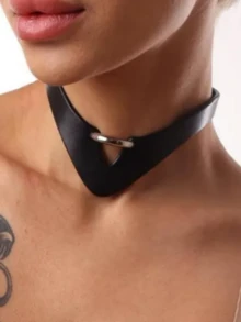 1 pieza Collar gargantilla de cuero PU con hebilla, estilo punk Harajuku, accesorio de calle de moda para mujeres - Negro - Ver 2