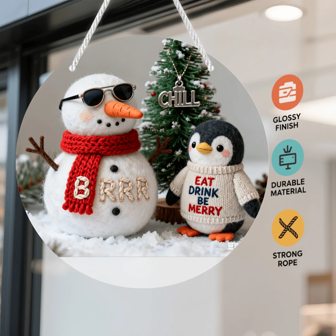 ​​Custom Christmas Aluminum Round Sign Waterproof Weather-Resistant Metal Wall Art For Home, Bar, Cafe Holiday Decor (Predrilled Holes)​