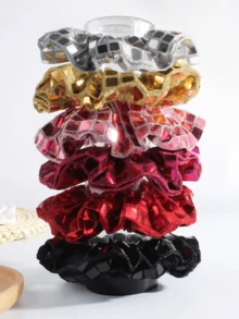 1pc/New Square-Shaped Large Sequin Large Hair Tie, Available In Gold, Black, Pink And Silver. It Combines Fashion Sense And Versatility, Fully Showing A Luxurious And Elegant Temperament. With An Overall Simple, Generous ,Ponytail Holders ,Hair Elastics ,Hair Rubber Bands ,Scrunchies ,Hair Rope