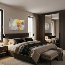 Quadro Decorativo Abstrato Folhas Coloridas Decoração Sala Quarto Tela 90cm x 60cm Borda Infinita