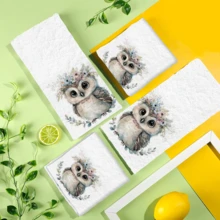 2/4 Pcs Set, Dish Towels, Owl Pattern Printed Super Absorbent Microfiber Modern Dish Cloths, Cooking And Baking Tea Towels, Cleaning Rags, Hand Towels, Highly Absorbent And Soft, Kitchen Decor, Gifts For Neighbors, Mothers, Birthdays, Housewarming Gifts For Friends, Kitchen Essentials, Daily Necessities